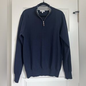 Peter Millar Navy Blue Quarter Zip Merino Wool Sweater